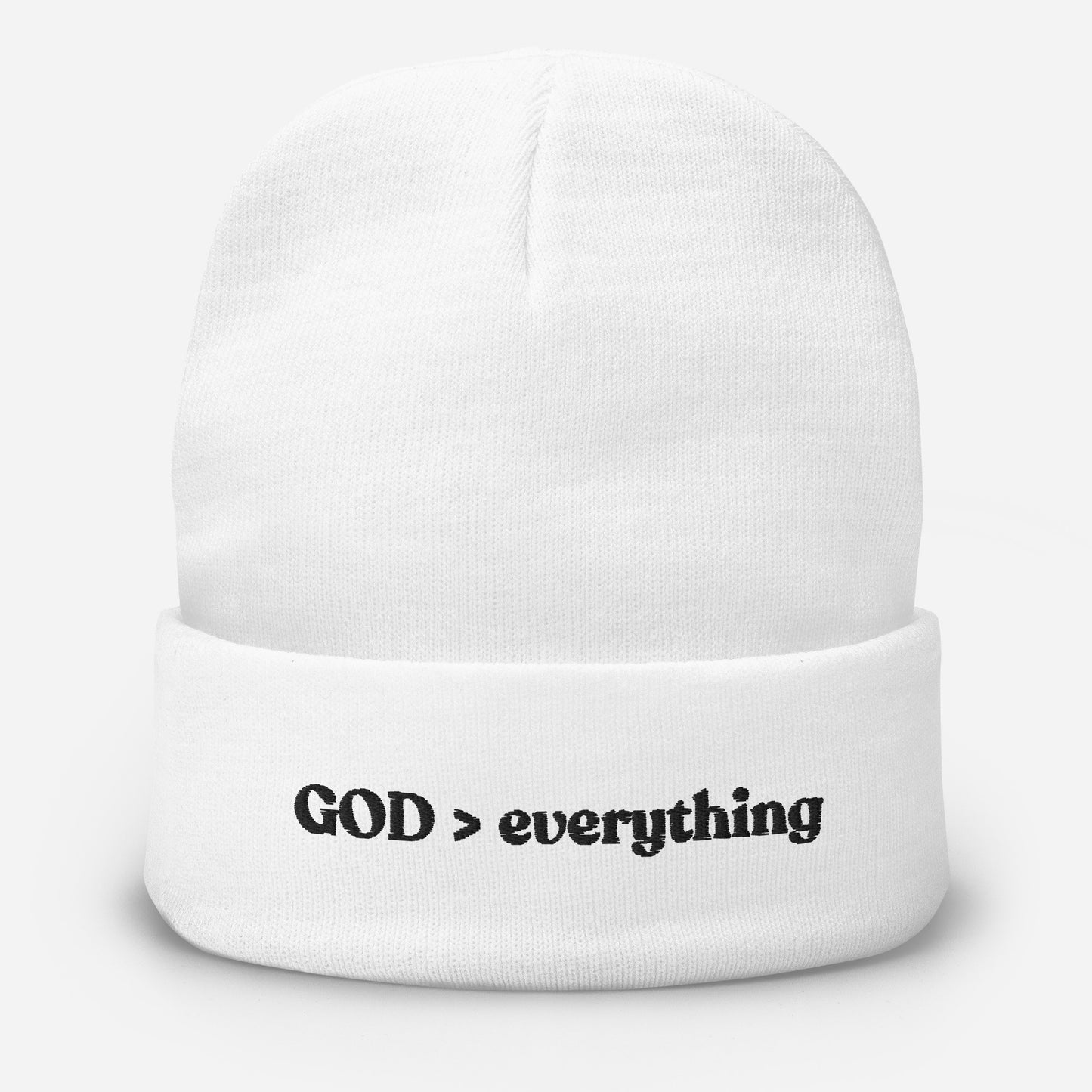 God Over Everything | White Embroidered Beanie