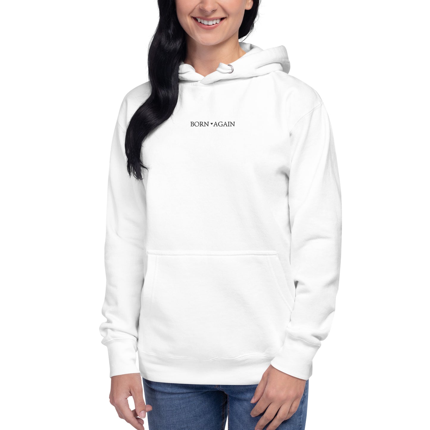 Born Again | White | Embroidered Unisex Hoodie
