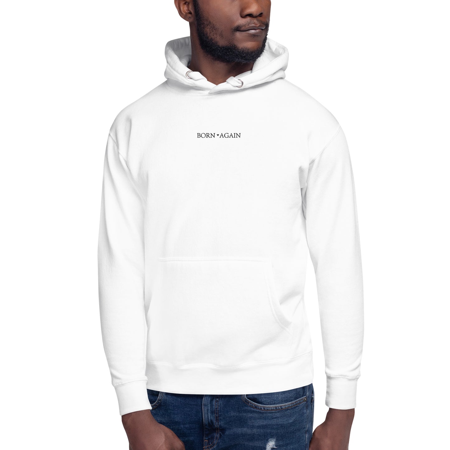 Born Again | White | Embroidered Unisex Hoodie