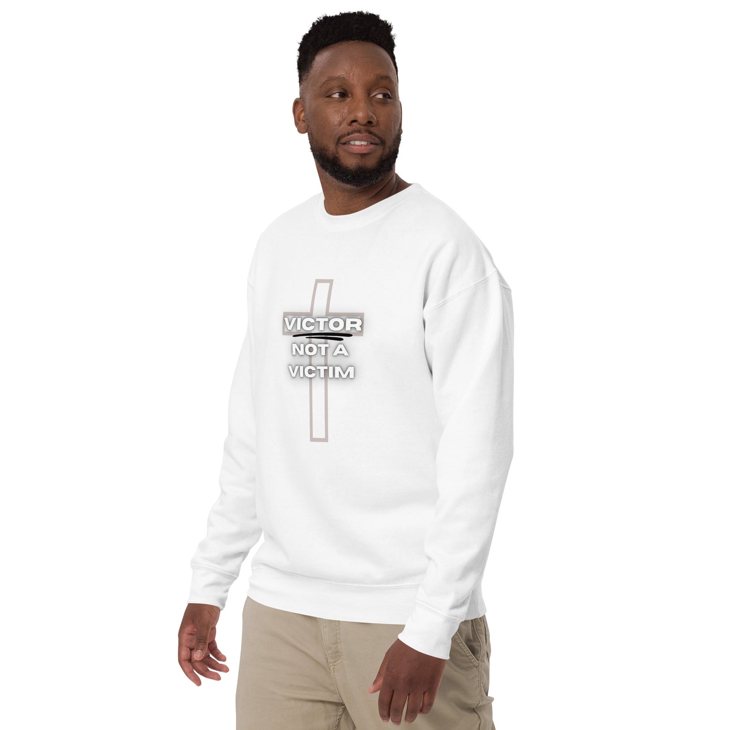 Victor Not A Victim | White | Unisex Premium Sweatshirt