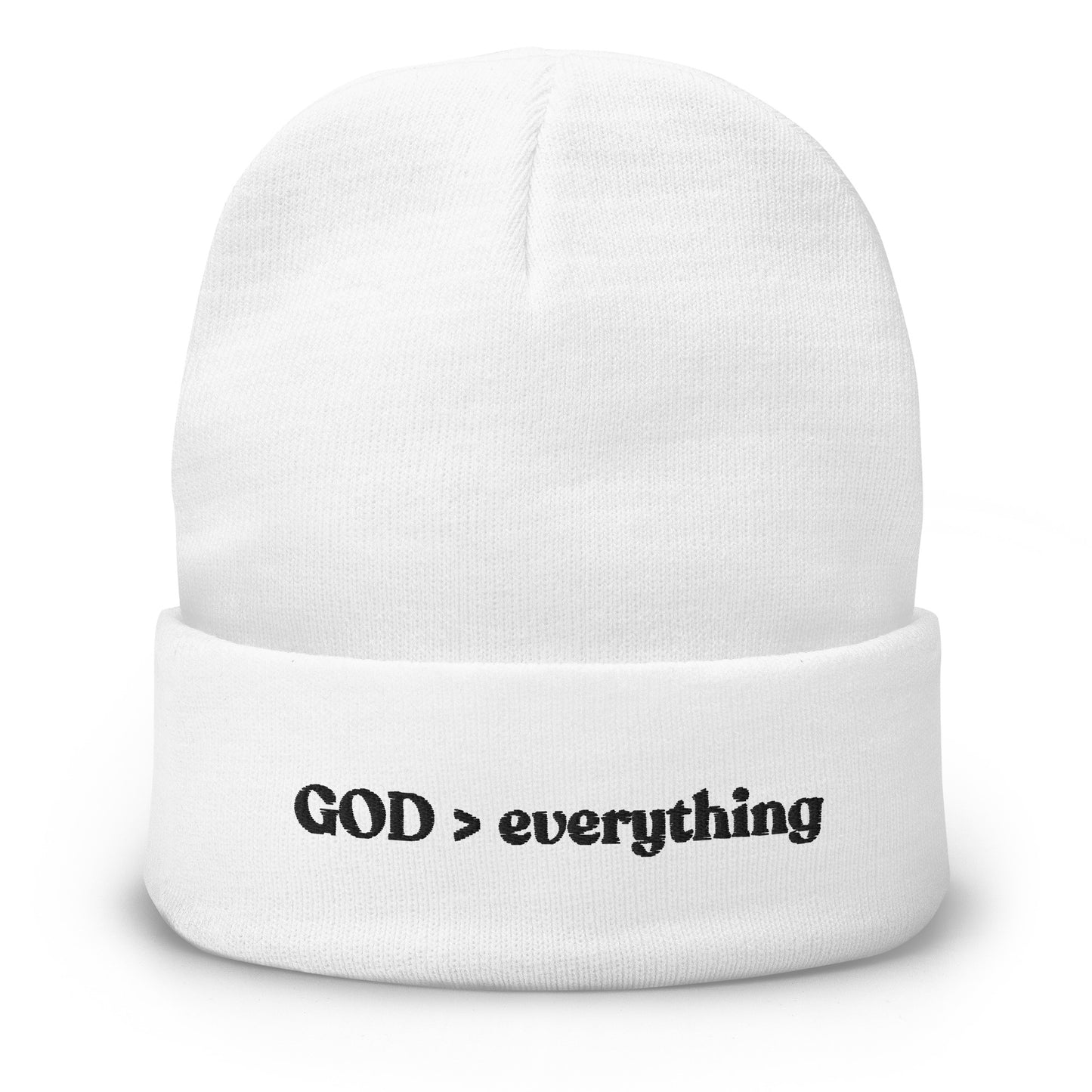 God Over Everything | White Embroidered Beanie